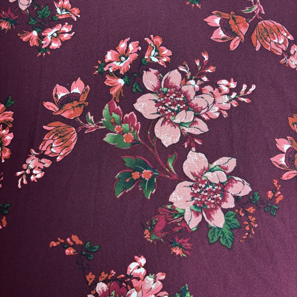 As U Wish Women's XL Burgundy Floral Mock Neck A-Line Dress Cottagecore - Picture 4 of 7